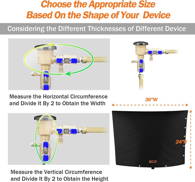 TOHONFOO 2-Way Opening Backflow Preventer Pipe Insulation Cover (5°F) - Irrigation Sprinkler Valve Cover - Water Well Pump Cover - Sturdy 5 Layers for Winter Freeze Protection (36" W x 24" H, Black) - Image 2
